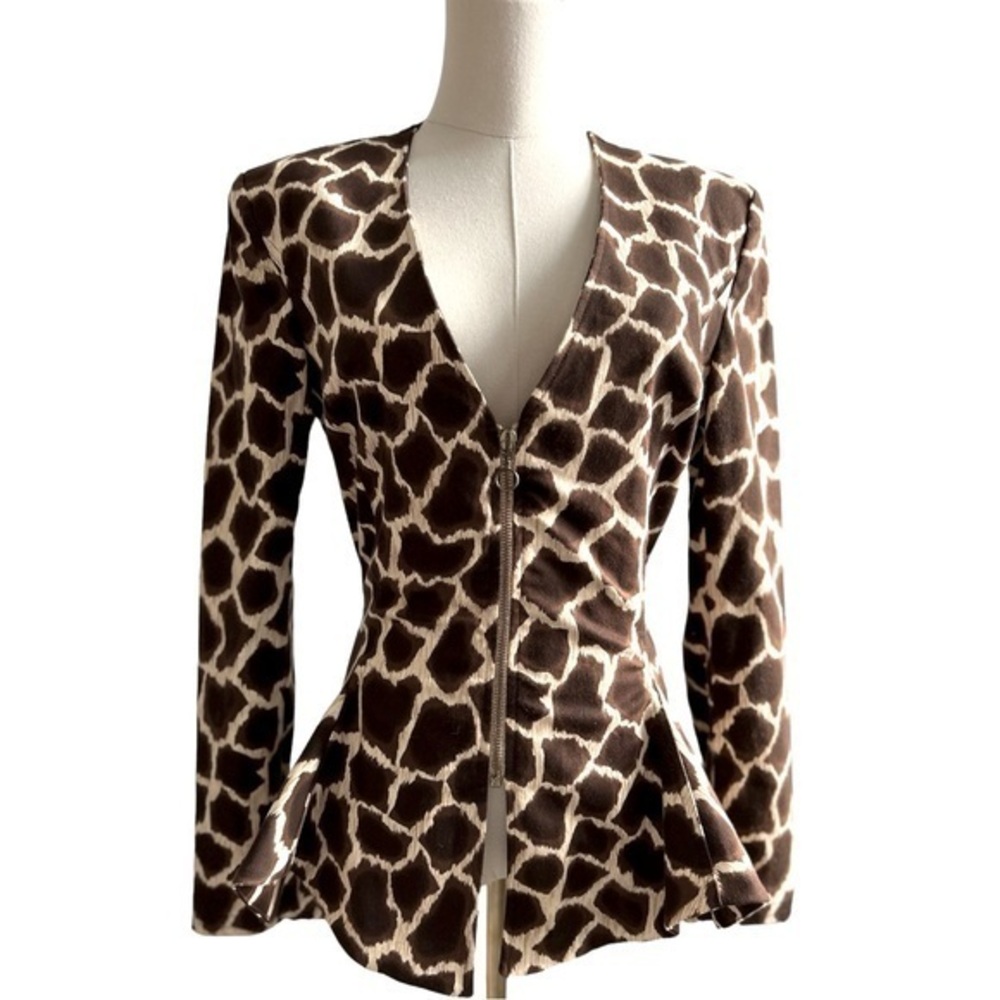 Christian Llinares France Vintage 90s Leopard Print V-Neck Flare Blazer Jacket S